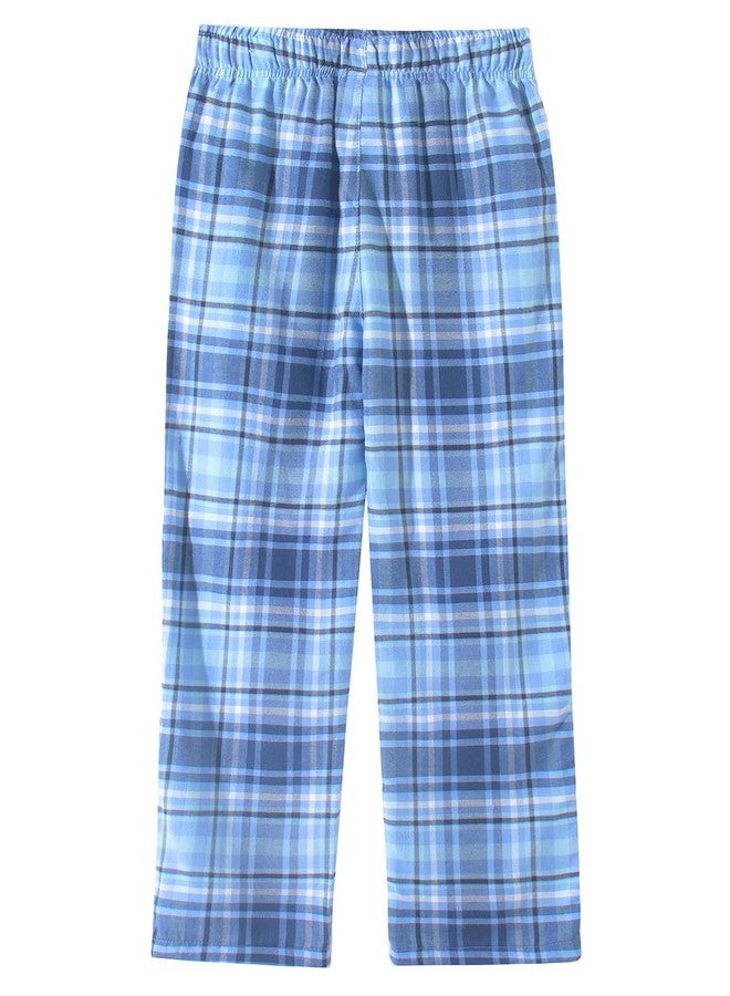 Spring&Gege Boys Soft Plaid Pajamas Pants Flannel PJ Pants Lounge Long Bottoms, Grey and Blue, 7-8Years - Image 2